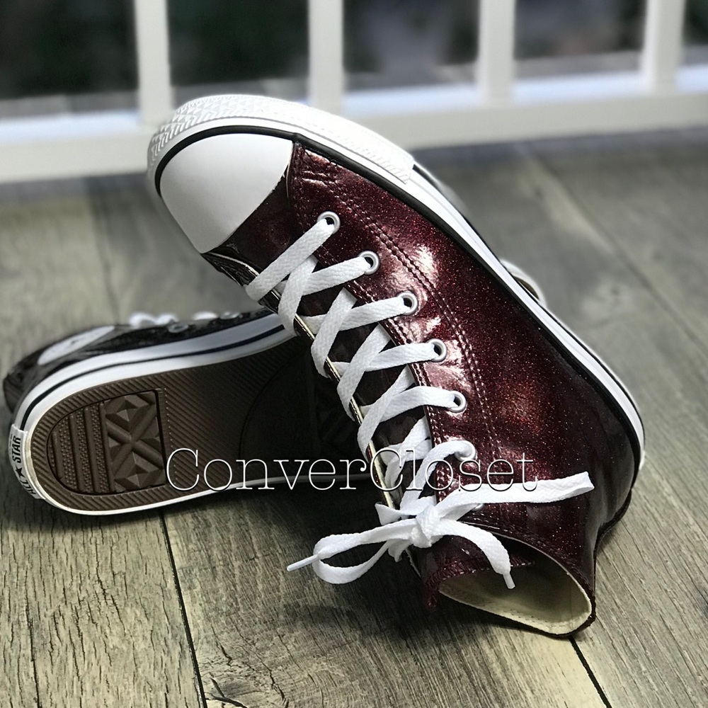 NWT Converse Ctas HI Dark Burgundy Glitter J/WMNS - Picture 6 of 7